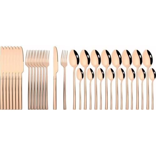 Dinnerware Set Mirror Cutlery Set 6set/32pcs Knife Forks Teaspoons Stainless Steel Tableware Western Kitchen Home Silverware Set