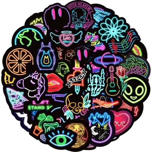 50pcs/pack Fashion Neon Lights Grafftit Stickers For Motorcycle Notebook Computer Car Childrens Toys Decal Refrigerator