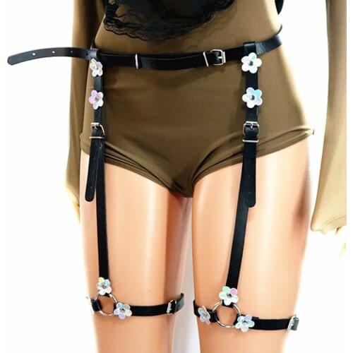 NEW Sexy Women Leather Harness Belt Harajuku Punk Suspender Adjustable Waist To Leg Handmade Sock Garter Straps Hot