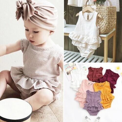 Solid Newborn Kid Baby Girl Clothes Sleeveless Romper Tutu Dress 1PC Sunsuit Outfit
