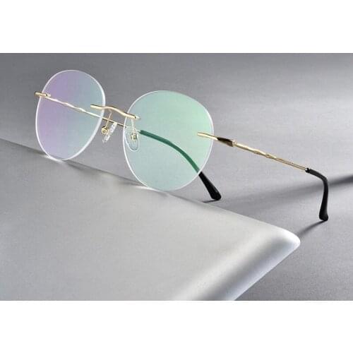 Titanium Alloy Rimless Glasses Frame Men Ultralight Round Eyeglasses Myopia Prescription Frames For Women Optical Eye Glass