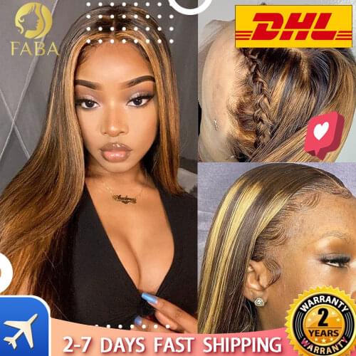 Highlight 13*4*1 Lace Front Straight Hairline with Baby Hair Wigs Human Hair 4/27 Blonde Mixed Brown Human Hair Wigs for Women