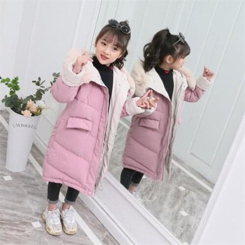 2020New Fashion Winter Down Cotton Jacket for Girl Clothing Kids Clothes Thick Parka Fur Hooded Snowsuit Outerwear Coat