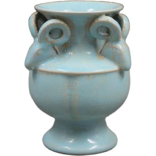Song Ruyao, blue glaze, three sheep, Kai Tai, vase, exquisite antique porcelain