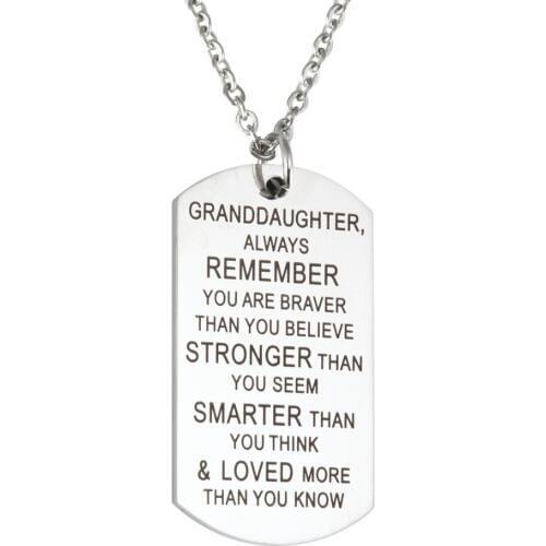 Inspirational Fashion Necklace Jewelry GRANDDAUGHTER, AL WAYS REMEMBER YOU ARE Lettering Stainless Steel Necklace Jewelry