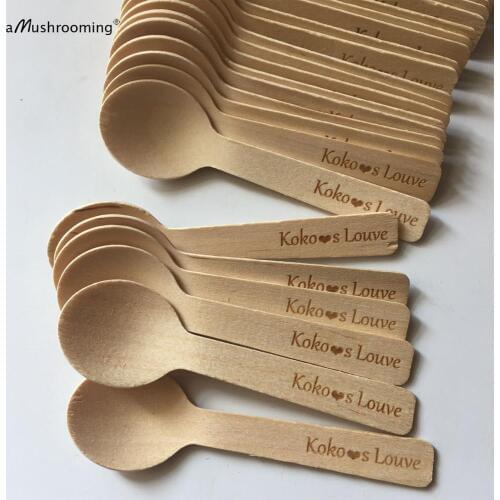 X100 Custom Wooden Spoons Dessert Cup Spoon Teaspoon for Bachelorette Party Hen Party Candy Bar Personalized Gift