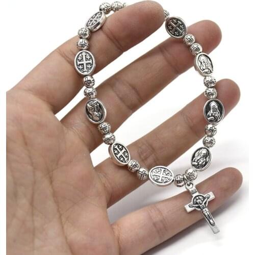 Catholic Crucifix Religious Icon Virgin Mary Rosaries Saint Benedict Exorcism Cross Bracelets for Women Church Prayer Jewelry