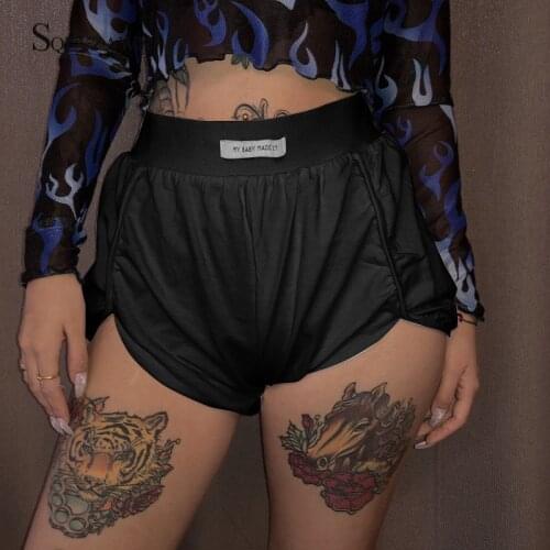 Women Summer Cotton Shorts Letter Print Ruched Casual Biker Shorts Women Harajuku High Waist Track Mini Shorts Short Broek Girl