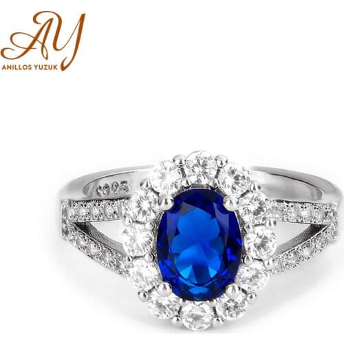 Anillos Yuzuk Women Blue Rings 925 Silver Jewelry Ring With High Quality White Cubic Zirconia Oval Wedding Anniversary Gif