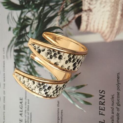 Bohemia Gold Color Plating Snake or Leopard Skin Printed Wide Hoop Earrings For Women Girl Daily Dinner Club Party Wearing