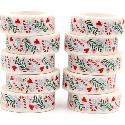 10pcs/lot 15mm*10m Kawaii Green Leaves Red Heart Washi Tapes for Scrapbooking Stickers Adhesive Masking Tapes Stationery
