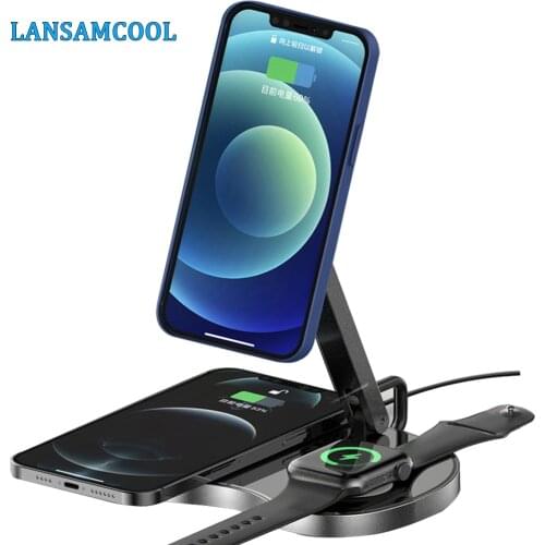 3 in 1 Magnetive Wireless Charger Station Foldable Aluminum Alloy Wireless Chargers For Magsafe iPhone 12 Pro Max Airpods iWatch