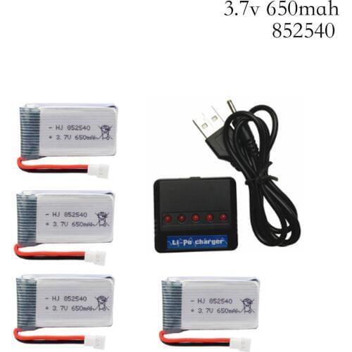4pcs/lot 3.7V 650mAh Drone Rechargeable Li-po Battery 802540 + USB Charger set For SYMA X5C X5C-1 X5 X5SC X5SW Quadcopter 3.7 v