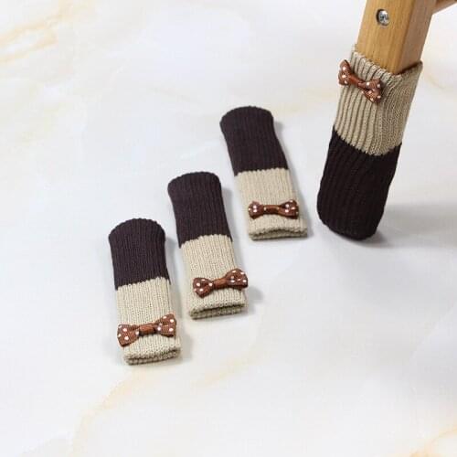 4pcs Chair Leg Socks Cloth Floor Protection Knitting Socks shape Anti-slip Table Legs Furniture Feet Sleeve Flower Pattern Cover