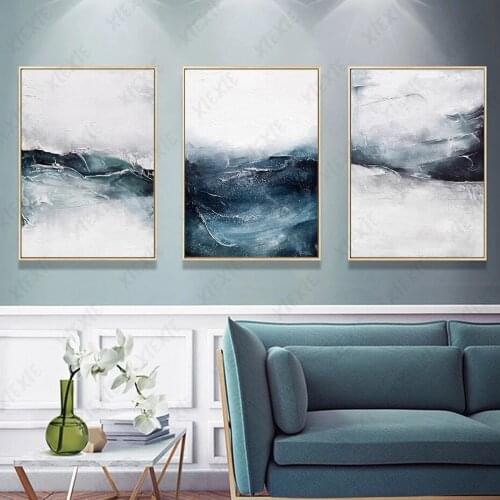 Abstract Landscape Poster Wallpaper Bumpy Canvas Painting Blue Fashion Art Craft Print Picture Living Room Home Decoration
