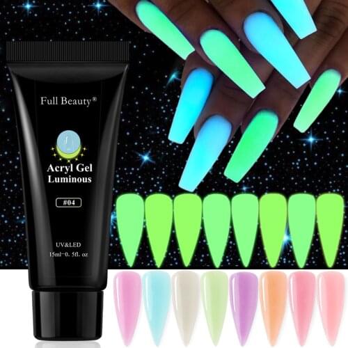 15ml Acrylic Nail Extension Gel Polish Glow in Dark Fluorescent Poly UV Builder Gel Crystal Quick Building Tip Manicure TR1832-1