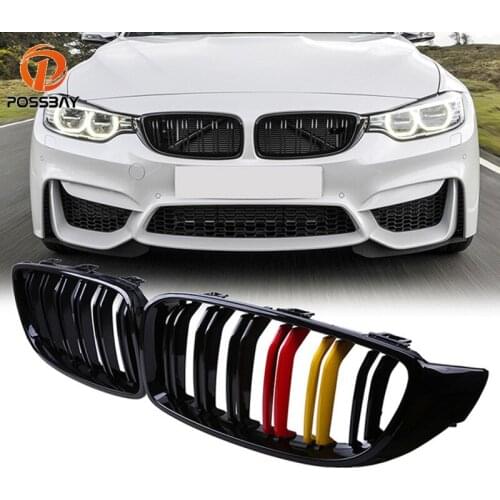 POSSBAY Car Racing Grills Gloss Black 2-Line Front Kidney Grilles for BMW 4 Series F32 Coupe F33 Cabrio F82 M4 Coupe 2013-2017