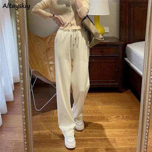 Pants Women Oversize Full Length Trousers High Waist Fashion Cozy Loose Female Wide Leg Simple Solid Vintage Retro Students Ins