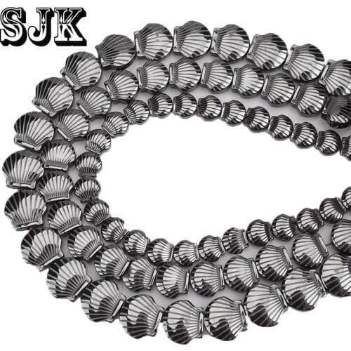 Natural Black Hematite Stone Shell shape Beads 6 8 10mm Loose beads DIY For Necklace Bracelet Jewelry Making Free Shipping