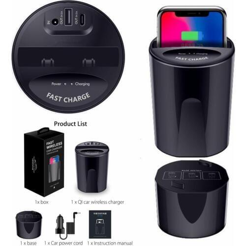 Fast QI Car Wireless Charger Cup for iPhone 8 X Car Charger holder For Samsung Galaxy S10 S9 S8 10W Car USB Charger Cup