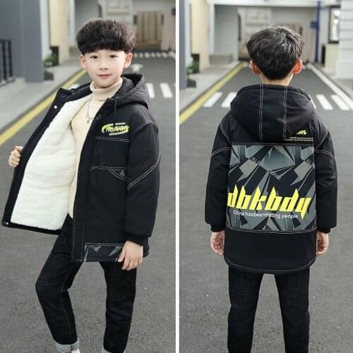 Childrens Outwear Clothing 5-13Years Winter Wear Plush Thicken Hooded Coat For Boys Kids Jacket Parka For Boys Clothes Tops