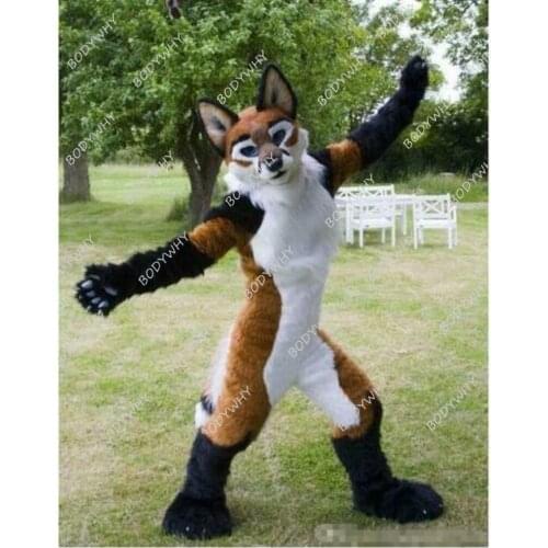 Long Fur Fursuit Brown Husky Dog Mascot Costume Wolf Fox Suit Cosplay Party Game Fancy Dress Adult Size Outfits Halloween Parade