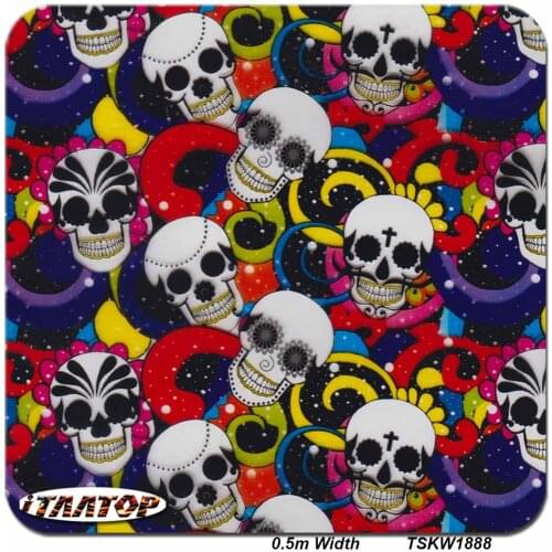 ITAATOP Cartoon Skull Colorful Film TSKW1888 0.5M * 2/10/20M Hydrographic film