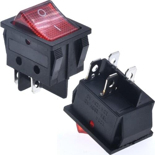 KCD4 rocker switch 20A 250V High Current KCD4 22*29 Red Copper Rocker Power Switch 4Pin Button Electrical Accessories red light