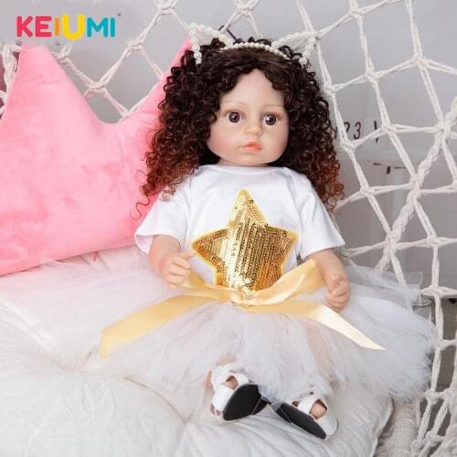 KEIUMI 22 Inch Full Body Silicone Vinyl Reborn Bonecas Curly Hair Lifelike Reborn Baby Dolls 55 CM For Kids Playmates Gifts