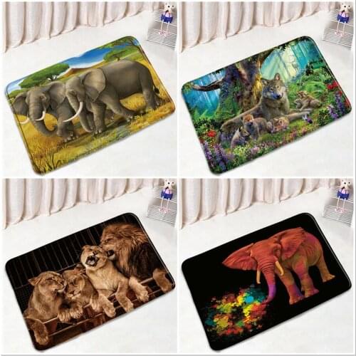 Wild Animal Bath Mat Africa Lion Elephant Forest Wolf Non-Slip Floor Rug Bath Kitchen Bedroom Doorway Carpet Door Mats Outdoor