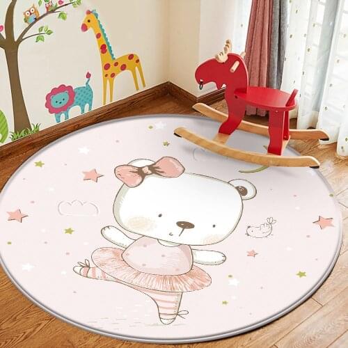 Tapis Interesting Animal Cute Bear Pink Flannel Children Round Carpet Non-Slip Baby Carpet Bedroom Living Room Decor Carpet