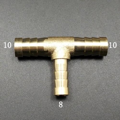 Brass Hose Barb Reducer Fitting Tee 3 Way Splitter 10-8-10mm Water Gas