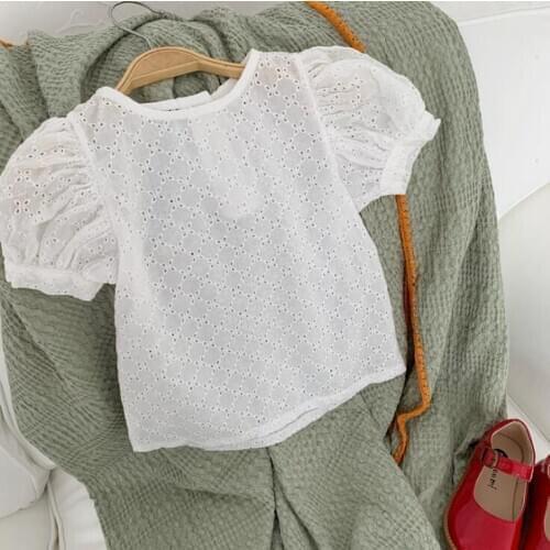 2020 New Arrival Girls Hollow Out Shirt Cotton Short Sleeve Summer Girls Top 1-7t QA69