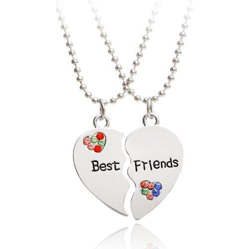 Best Friends Jewelry 2 Parts Loving Heart Pendants&Necklaces With Beads Chain 12sets/lot