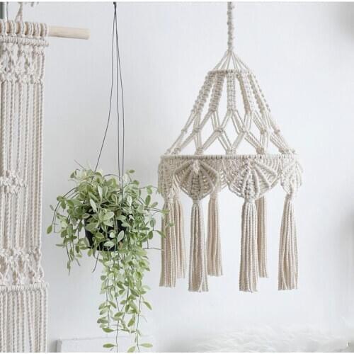 Macrame Wall Hanging Ins Style Hand-Woven Tapestry Girl Heart Bedroom Living Room Nordic Chandelier Cover Decoration ZM1027
