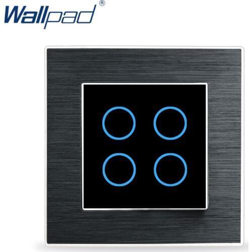 Metal 4 Gang 1 Way Touch Switch Glass Wallpad Luxury Wall Switch Aluminium Satin Metal Panel 4 Gang Smart Touch Switch Module