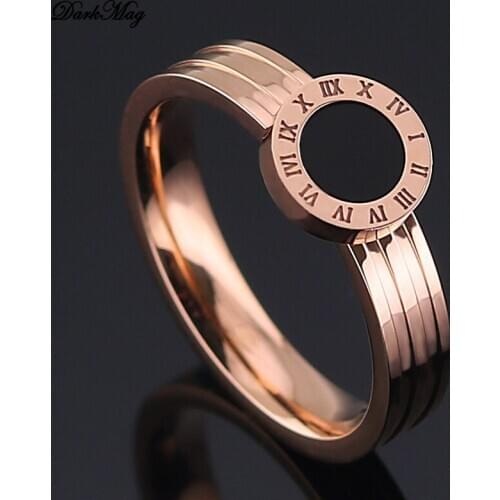 DarkMag Fashion Jewelry Hot Rings Woman Rings Stainless Steel Black Roman Numerals Rings Rose Gold Color Rings