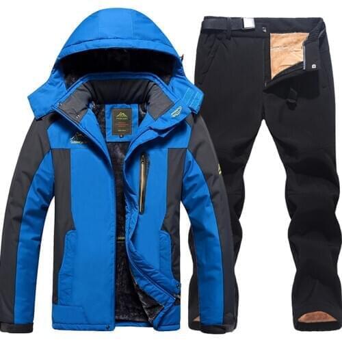 Ski Jacket Pants Men 2020 Winter Warm Thick Jacket+Pants 2 Pieces Set Windproof Waterproof Skiing Fleece Coat Trousers Ski Suit