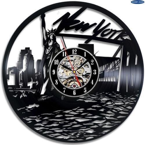 New York City Skyline Vinyl Record Wall Clock - Decorate your home with Modern Art duvar saati