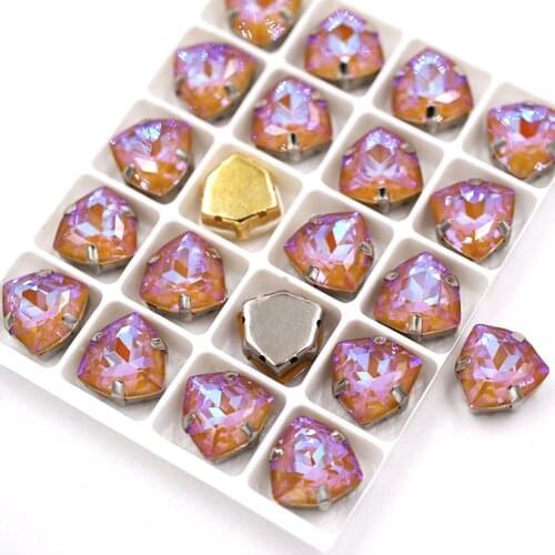 New 12mm Fat Triangle shape Smoke yellow Mocha fluorescence Glass Crystal strass sew on flatback rhinestones for clothing