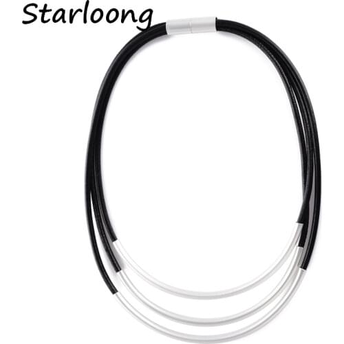 New fashion three layers black PU cord alloy tube magnetic clasp necklace for women jewelry