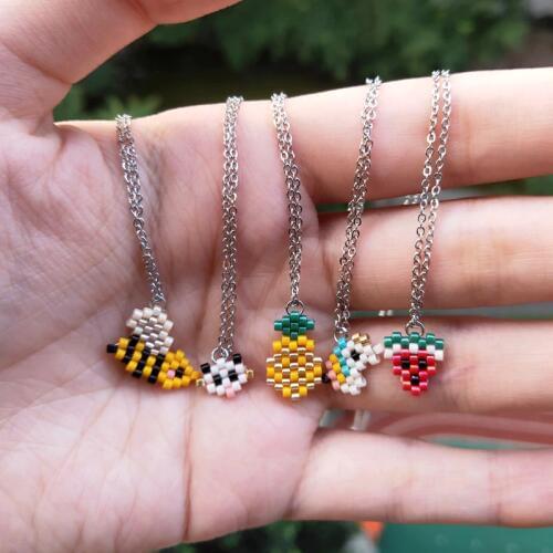 FAIRYWOO Cute Necklace Animal Jewelry Unicorn Bee Watermelon Pineapple Cat Tiny Pendant Necklaces Women Collare Choker Kid Gifts