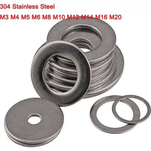 304 Stainless Steel DIN125 Flat Washer Large Plain Gasket Thickness 1-4mm M3 M4 M5 M6 M8 M10 M12 M14 M16 M20