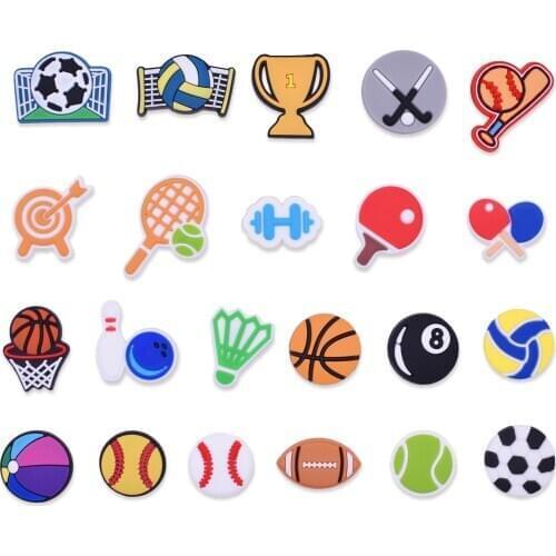 22-132PCS Mix Cartoon Sports Badminton Pingpong PVC Shoes Charms For Croc Jibz Decor Boys Gifts Basketball Shoe Accessories
