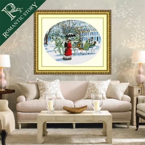 Romantic Story Winter Snow Portrait Scenery Printing Cross Stitch Canvas DMC Counted European style Cross-stitch set Embroidery