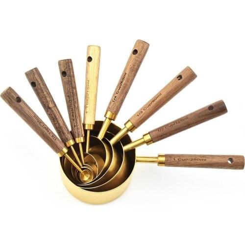 8 Pcs Measuring Spoon Set Kitchen Accessories Wooden Handle Measuring Cups Spoons Baking Tools Coffee Bartending Scale