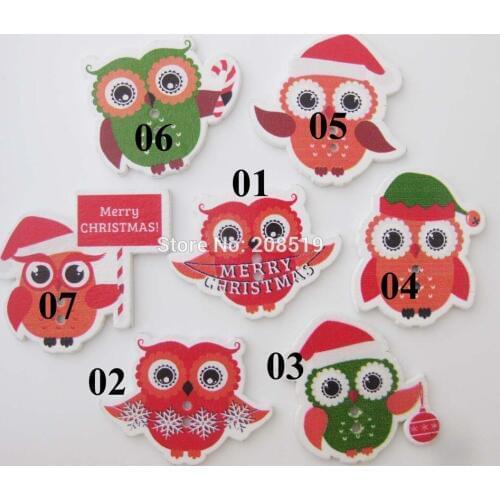 WBNKEE Mixed Christmas Buttons150Pcs Flatback Decorative Craft buttons wooden painting owl button