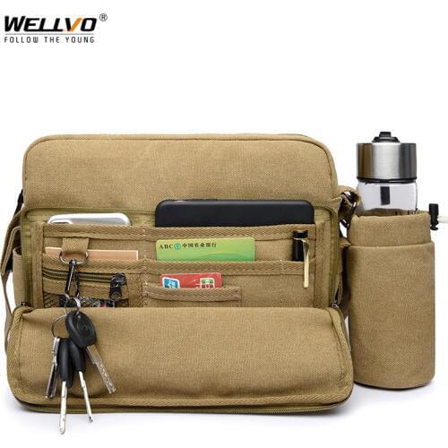 Men Canvas Satchels Crossbody Bag Multi-pocket Shoulder Bags Business Casual High Quality Brown Retro Messenger Handbag XA544ZC