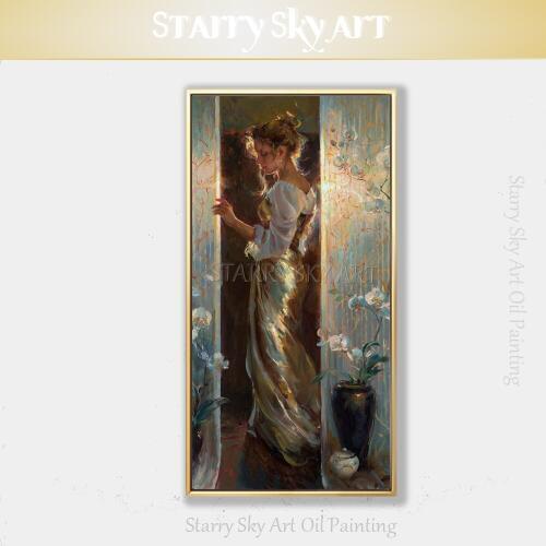 Top Artist Pure Hand-painted High Quality Lady Portrait Oil Painting on Canvas Europe Lady Figure Oil Painting for Living Room