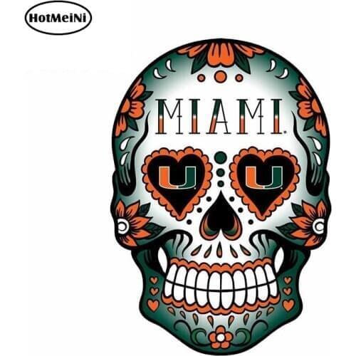 HotMeiNi 13cm x 9.1cm for Miami Hurricanes Sugar Skull Funny Car Stickers Cool Vinyl Decals Funny Car Styling Scratch-Proof